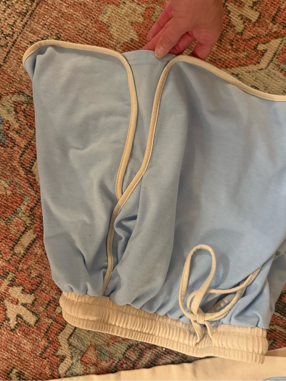 Powder Blue Two-Piece Casual Loose Fit Skirt Set with Cream Trim - Picture 2 of 5